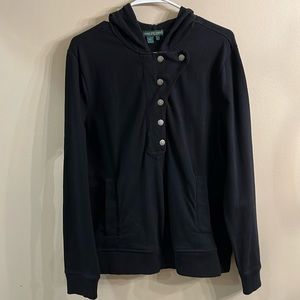 Ralph Lauren black hooded long sleeve half way zip and snap sweatshirt size L